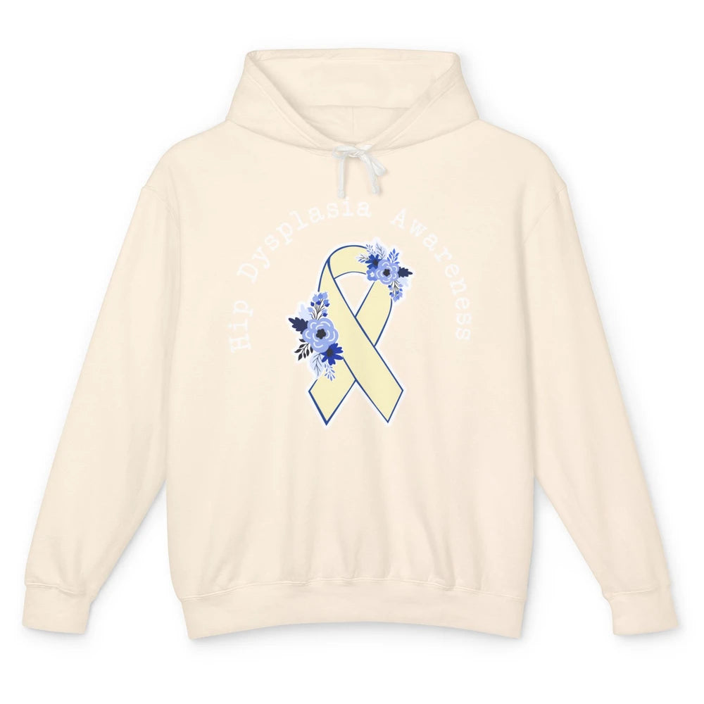 Hip Dysplasia Awareness Floral Blue White Ribbon DDH Unisex Lightweight Hoodie