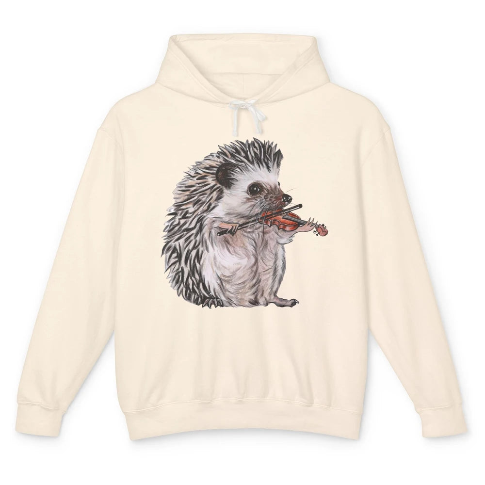 Retro Hedgehog Playing Viloin Musician Violinist Hedgehog Unisex Lightweight Hoodie