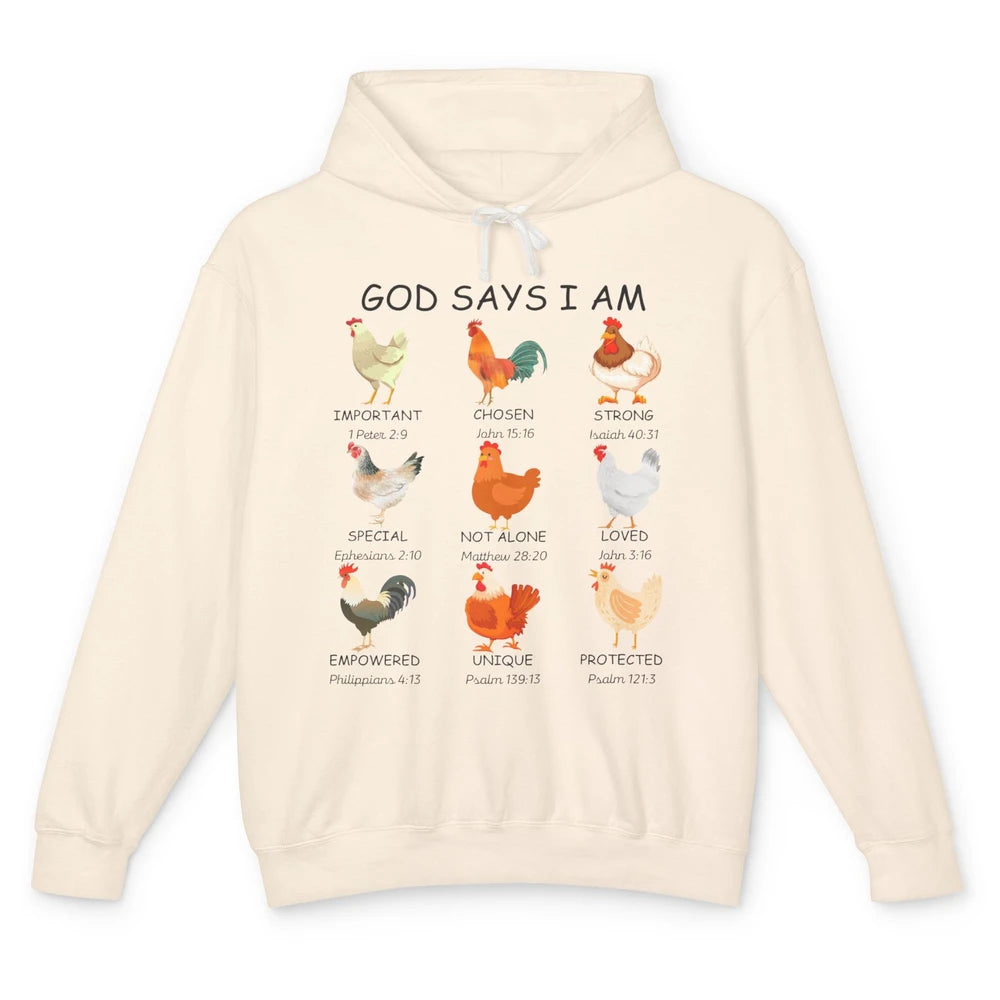 God Says I Am Chicken Christian Bible Funny Farm Chicken Unisex Lightweight Hoodie