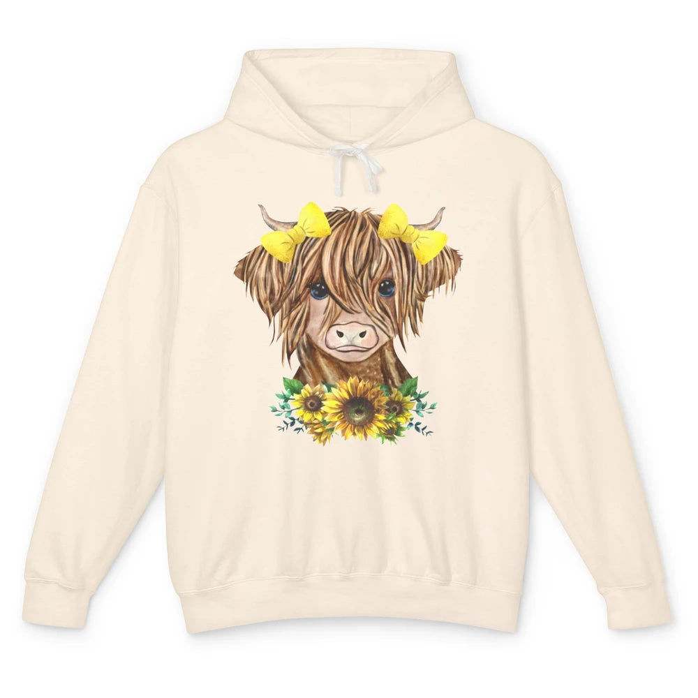 Baby Highland Cow Sunflower Western Country Heifer Cattles Unisex Lightweight Hoodie