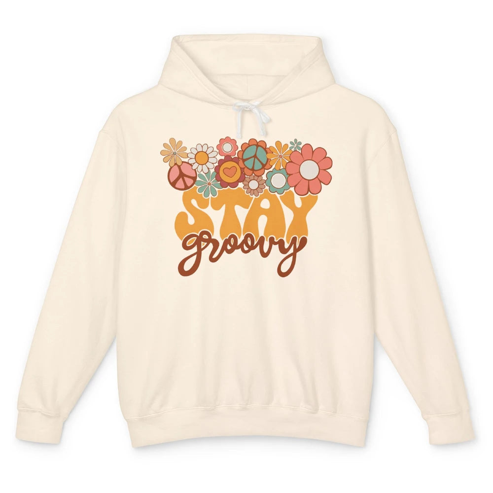 Retro Sunflower Hippie Stay Groovy Positive Mind Happy Life Unisex Lightweight Hoodie