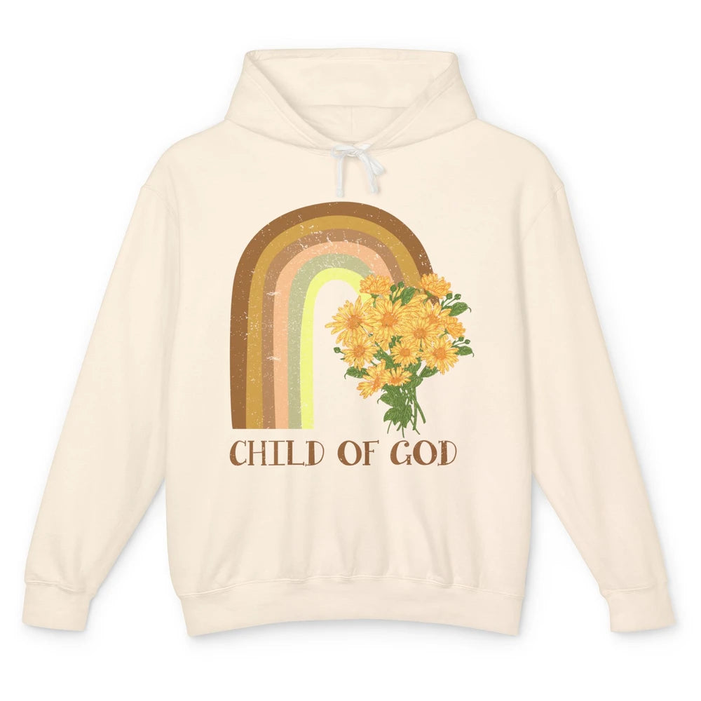 Vintage Sunflower Rainbow Child Of God Christian Religious Unisex Lightweight Hoodie