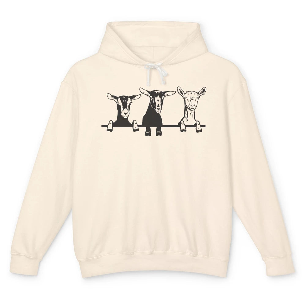 Cute Goats Farm Funny Face Farming Animal Mate Woman Men Unisex Lightweight Hoodie