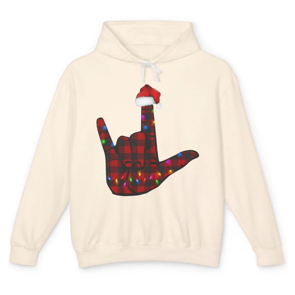 Merry Christmas Hand Sign Language Deaf Xmas Santa Hat ASL Unisex Lightweight Hoodie