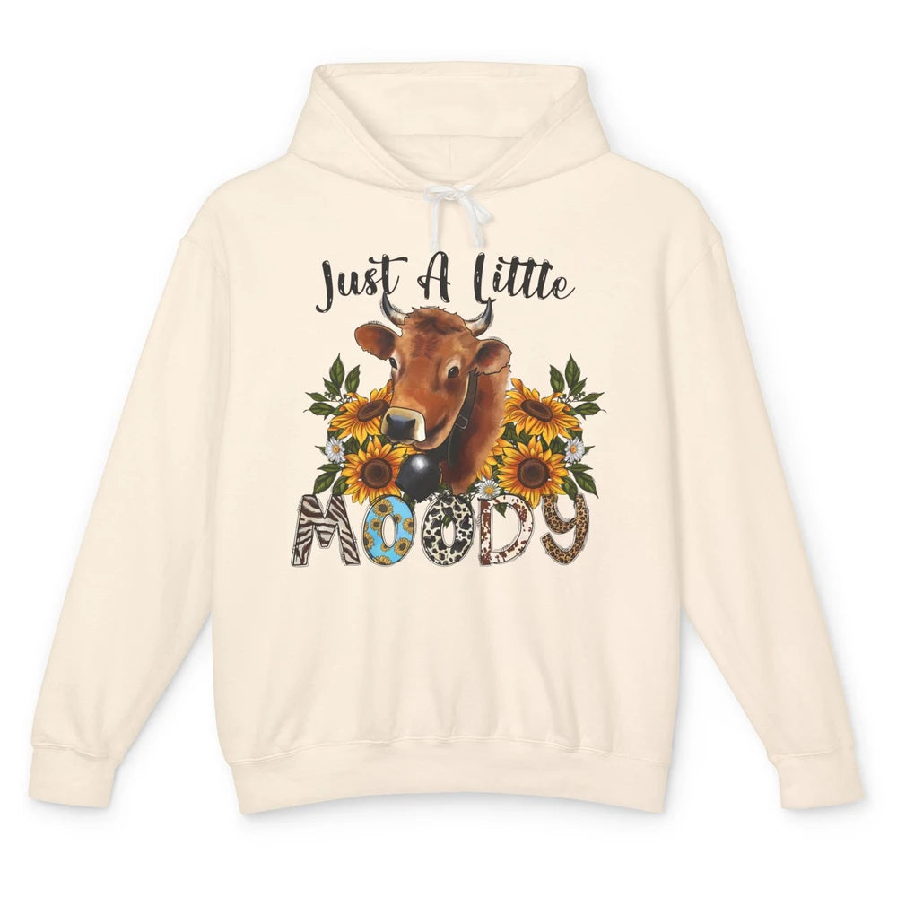 Sunflower Cow Just A Little Moody Leopard Western Country Unisex Lightweight Hoodie