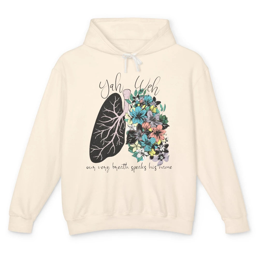 Floral Lung Our Very Breath Speaks His Name YHWH Christian Unisex Lightweight Hoodie