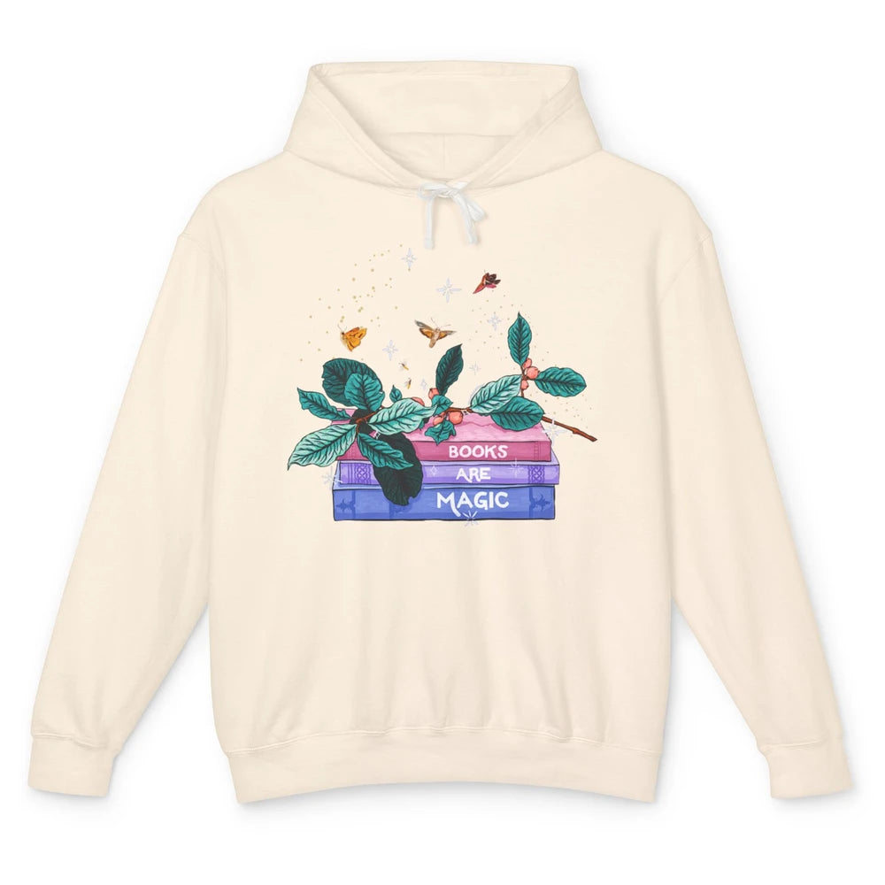 Aesthetic Books Are Magic Butterfly Floral Bookish Plant Unisex Lightweight Hoodie