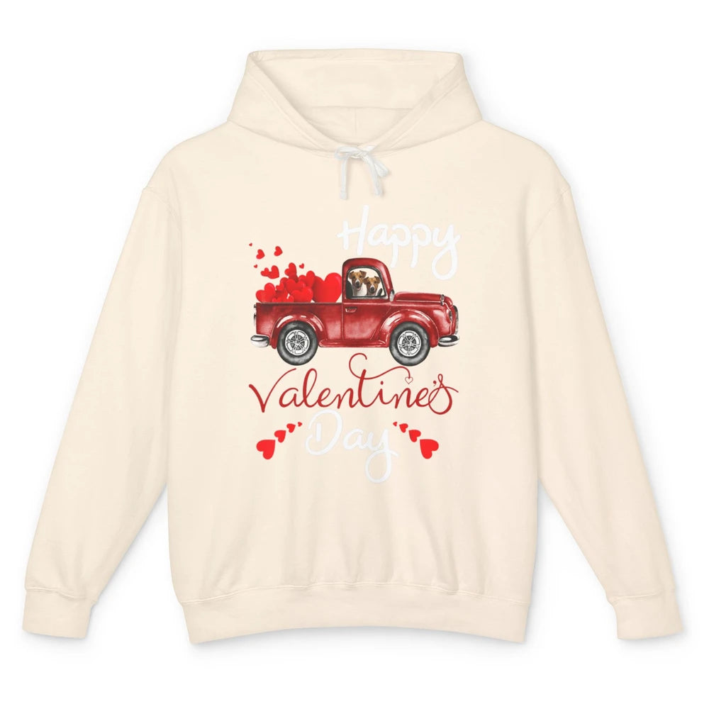 Happy Valentines Day Cute Dog Riding Red Truck Puppy Vintage Unisex Lightweight Hoodie