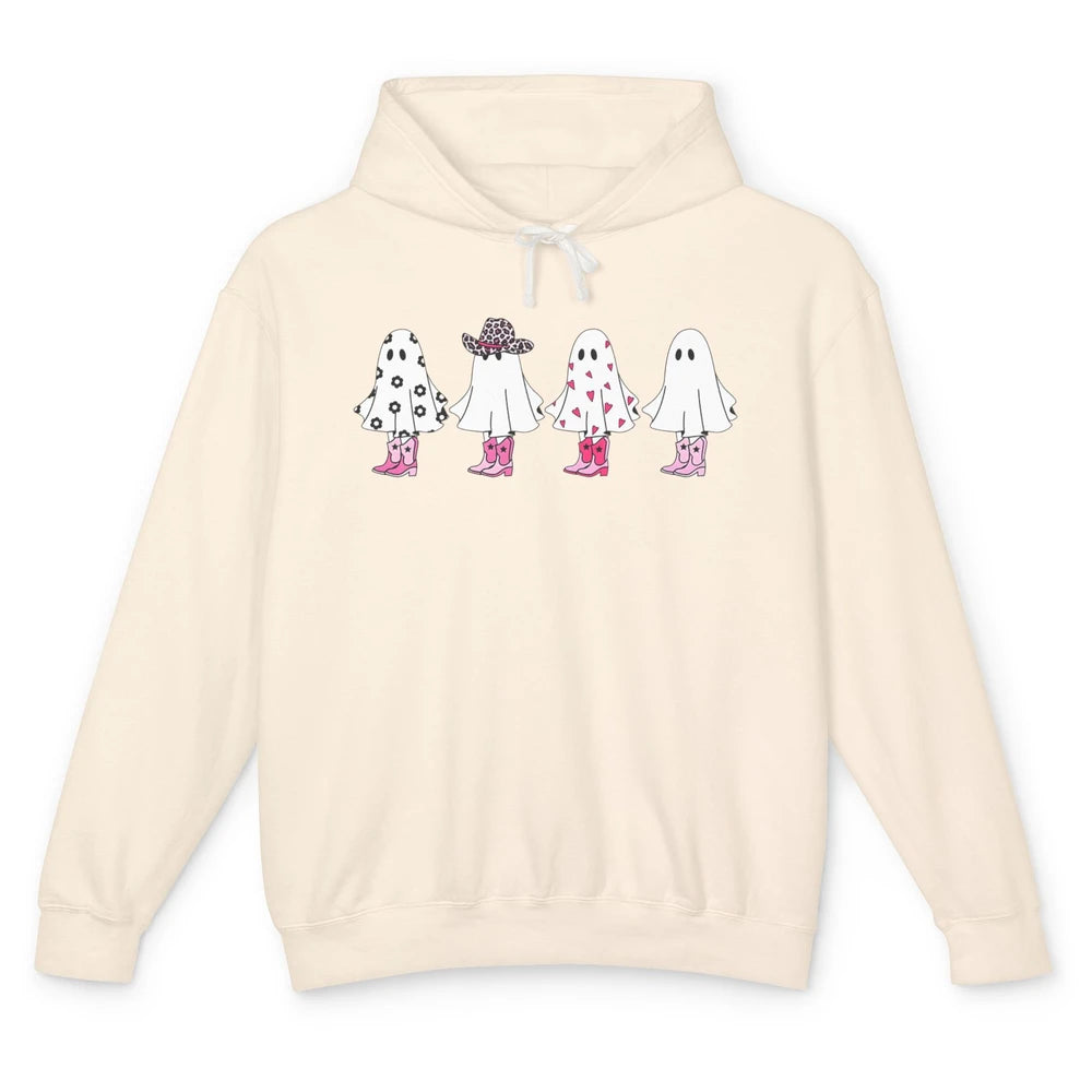 Cute Pink Cowboy Ghost Spooky Boo Daisy Western Halloween Unisex Lightweight Hoodie