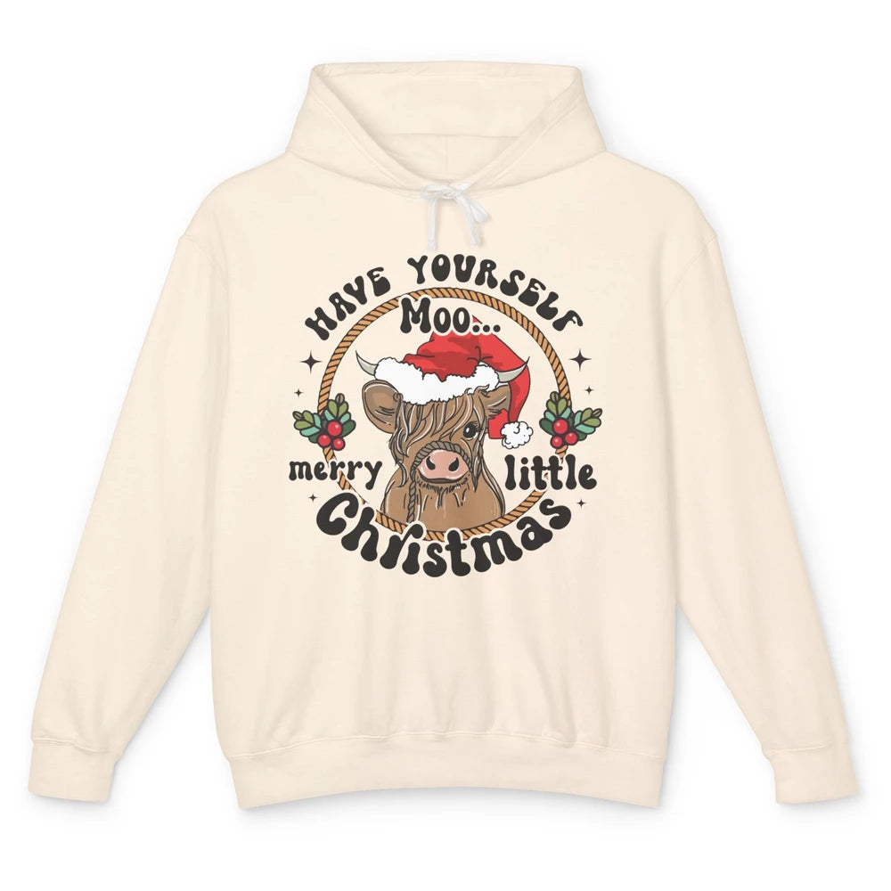 Have Yourself Merry Little Christmas Cow Santa Hat Xmas Gift Unisex Lightweight Hoodie