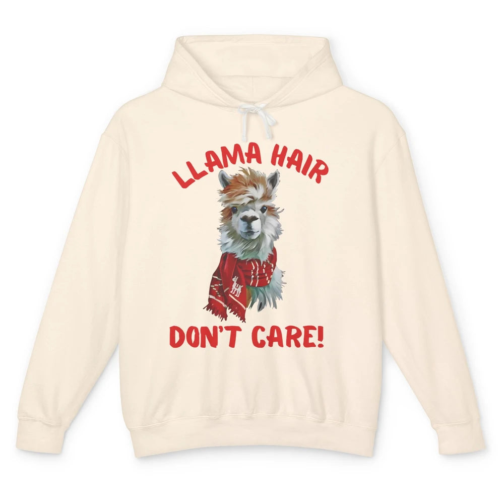 Llama Hair Dont Care Funny Farm Animal Cool Alpaca Winter Unisex Lightweight Hoodie