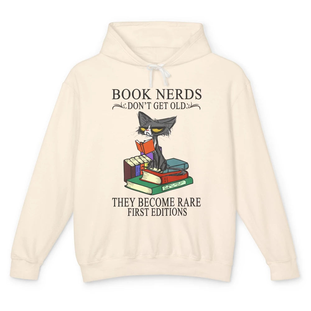 Cat Book Nerds Don't Get Old They Become Rare Reading Lovers Unisex Lightweight Hoodie