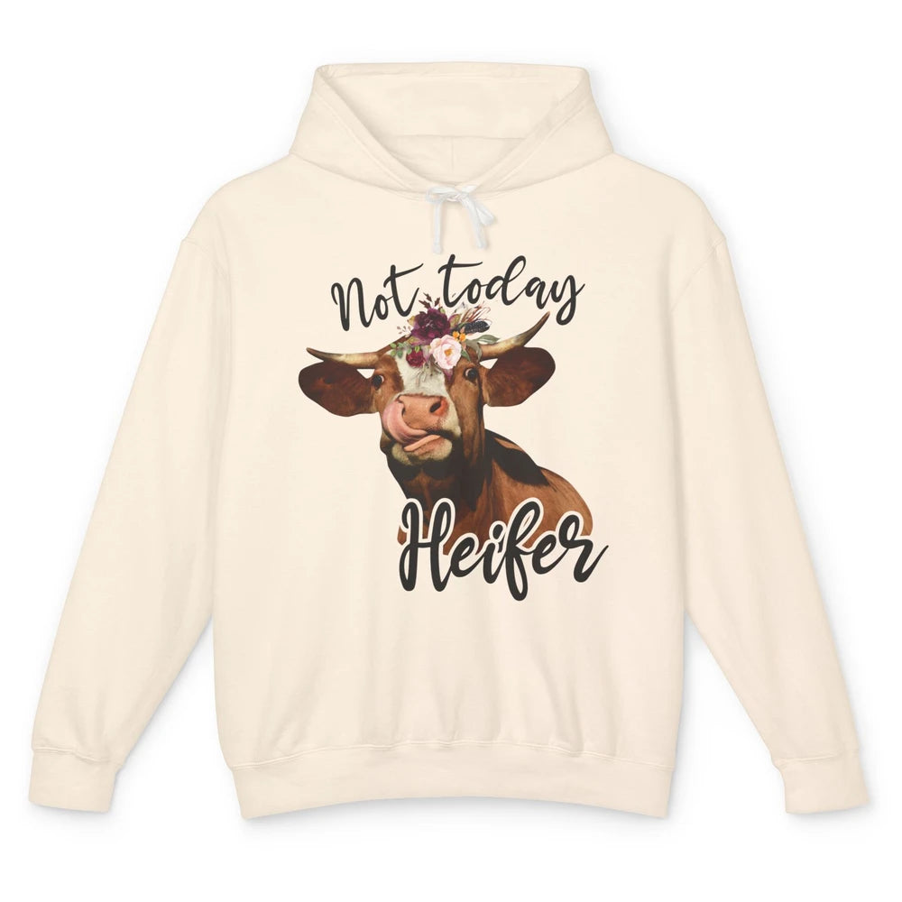 Funny Floral Cow Not Today Heifer Farmers Castle Farming Unisex Lightweight Hoodie