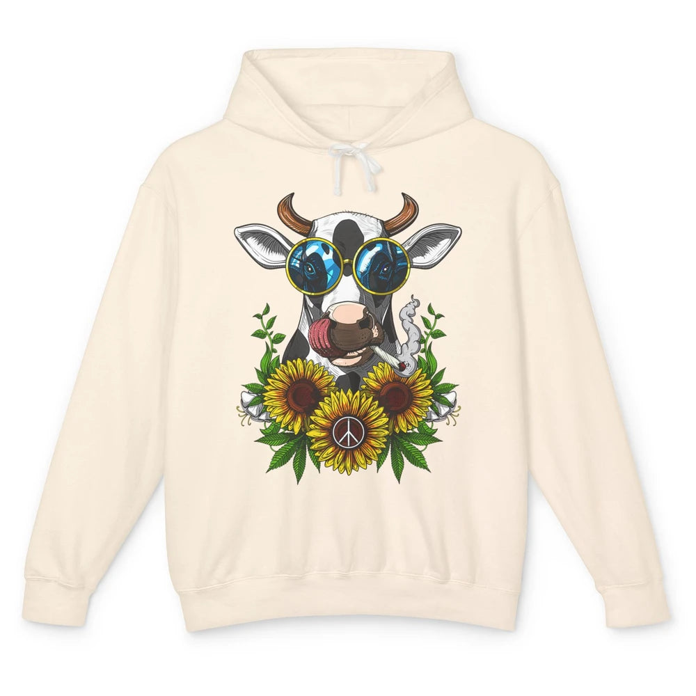 Heifer Highland Cow Stoner Hippie Sunflower Cigarette Retro Unisex Lightweight Hoodie