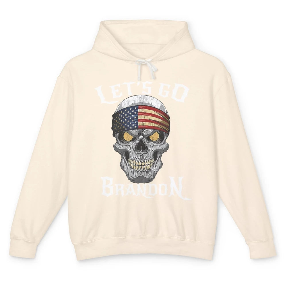 Retro Skull US Flag Let's Go Brandon Anti Biden Pro America Unisex Lightweight Hoodie