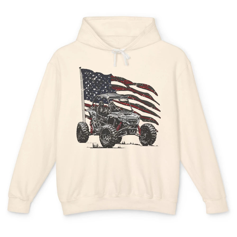 US Flag ATV UTV Rider July 4th American Patriotic Mud Riding Unisex Lightweight Hoodie