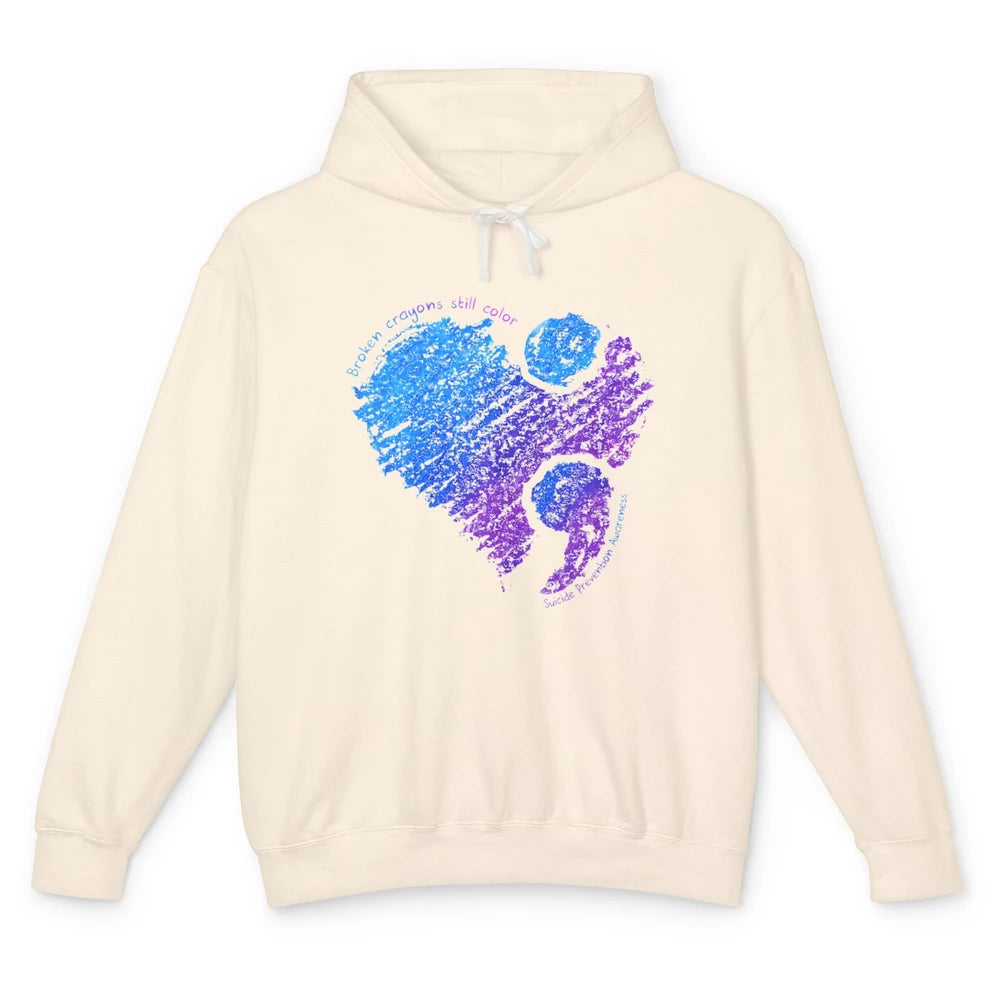 Semicolon Turquoise Blue Ribbon Heart Suicide Prevention Unisex Lightweight Hoodie