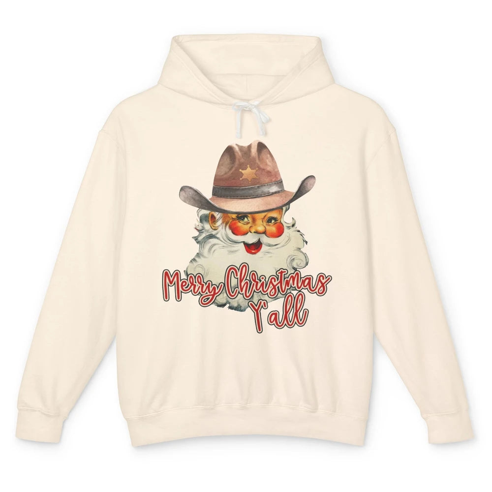 Santa Claus Merry Christmas Y'all Western Country Cowboy Unisex Lightweight Hoodie