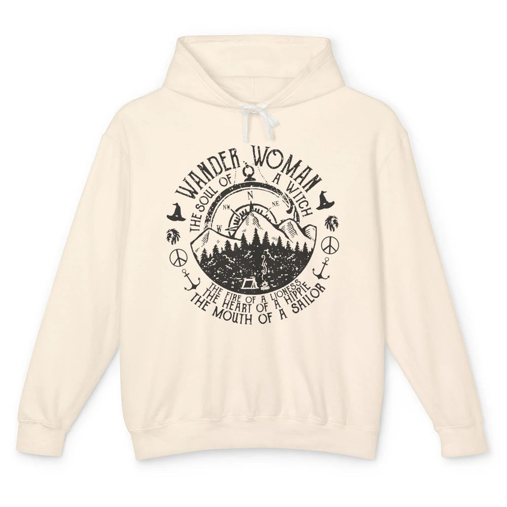 Retro Soul Of A Witch Wander Woman Compass Hiking Camping Unisex Lightweight Hoodie