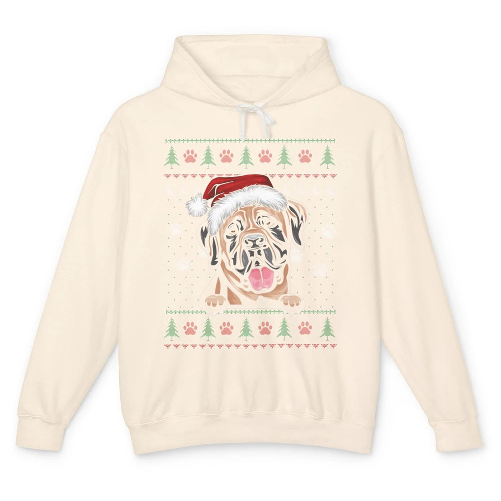 Merry Christmas Cute Santa Hat English Mastiff Dog Ugly Xmas Unisex Lightweight Hoodie