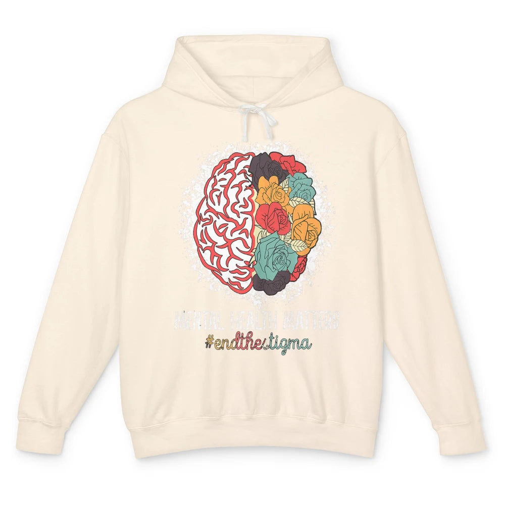 End The Stigma Floral Brain Therapy Mental Health Matters Unisex Lightweight Hoodie