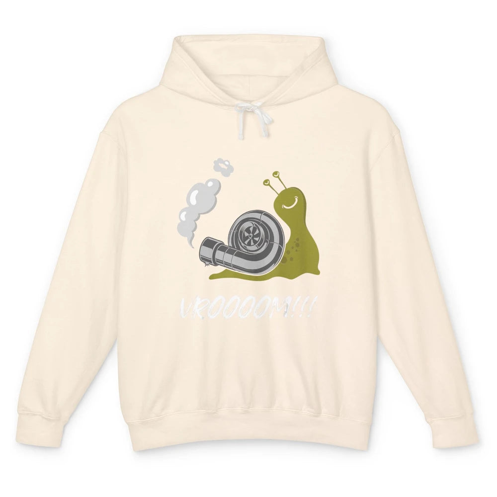 Funny Men Snail Vroom Car Racer Drifting Pun Sarcastic Snail Unisex Lightweight Hoodie