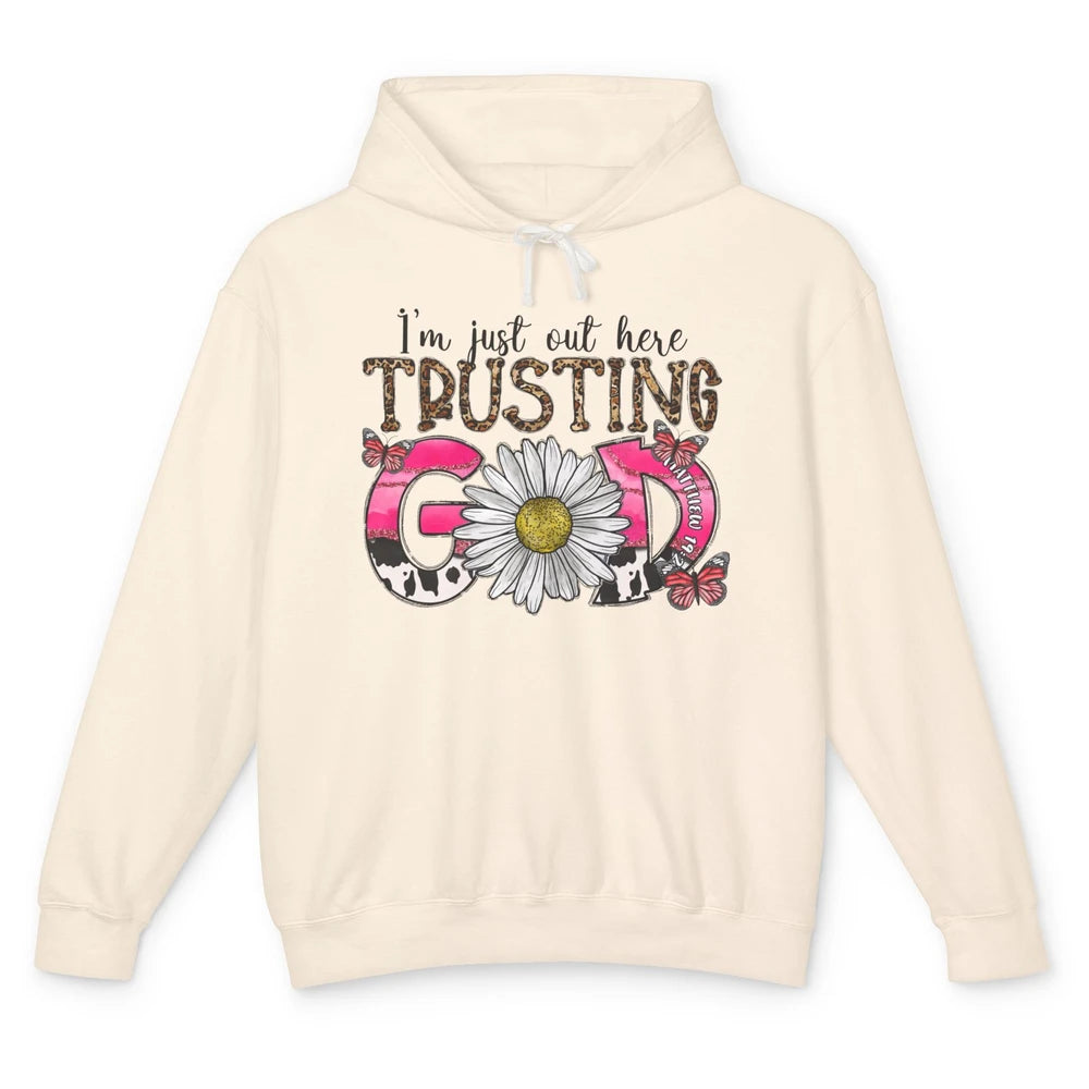 Leopard Daisy I'm Just Out Here Trusting God Christian Gift Unisex Lightweight Hoodie