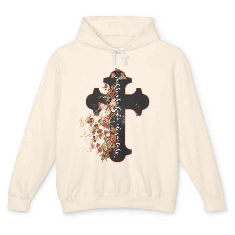 God Made You Christian Cross Floral Bible Verse Jesus Christ Unisex Lightweight Hoodie