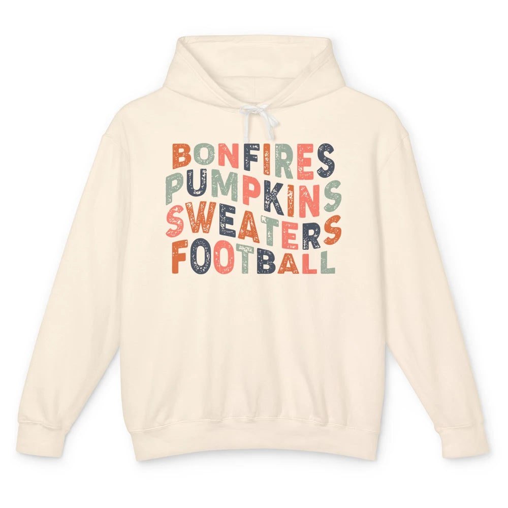 Retro Fall Bonfires Pumpkins Swaeaters Football Thanksgiving Unisex Lightweight Hoodie