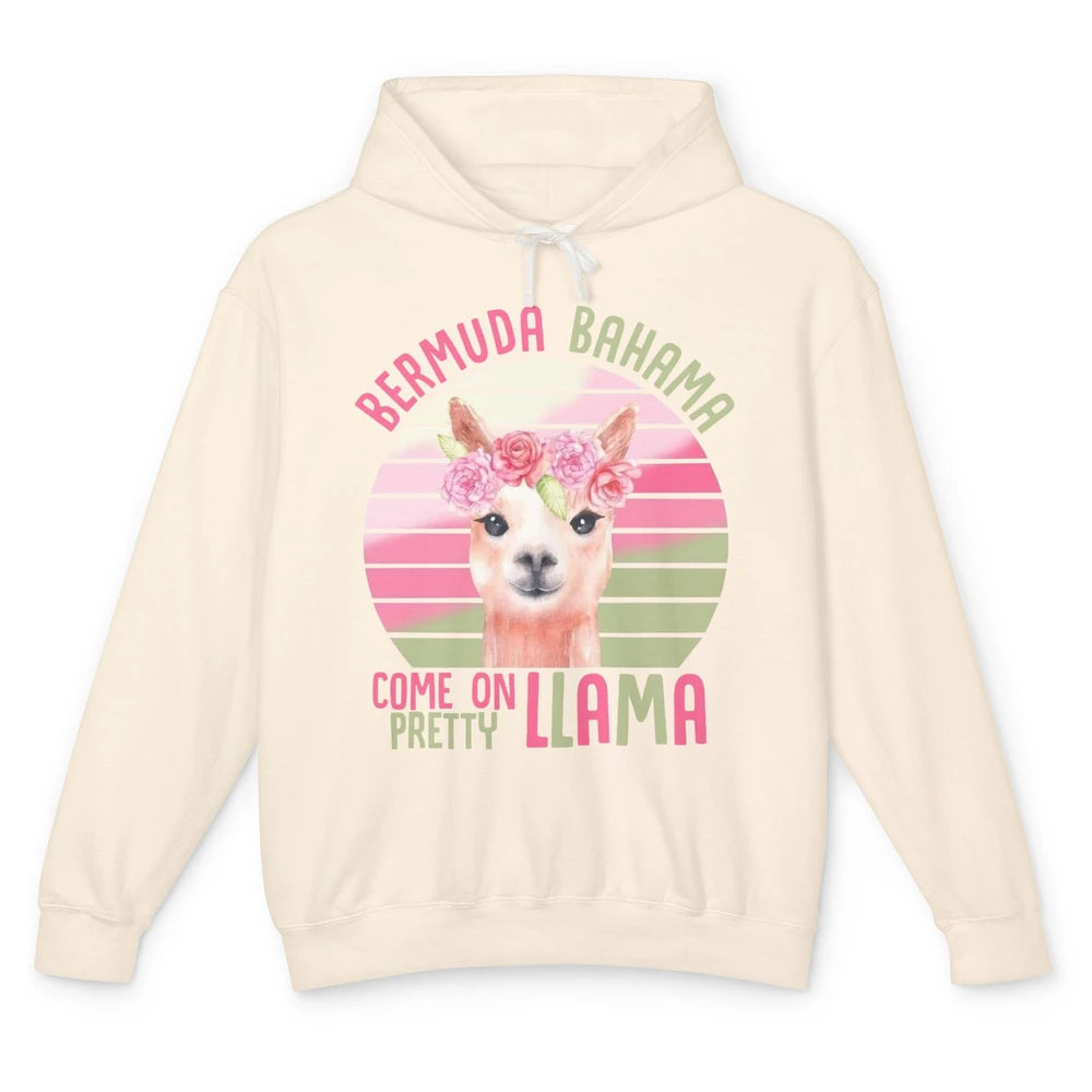 Vintage Cute Llama Bermuda Bahama Come On Pretty Llama Lover Unisex Lightweight Hoodie