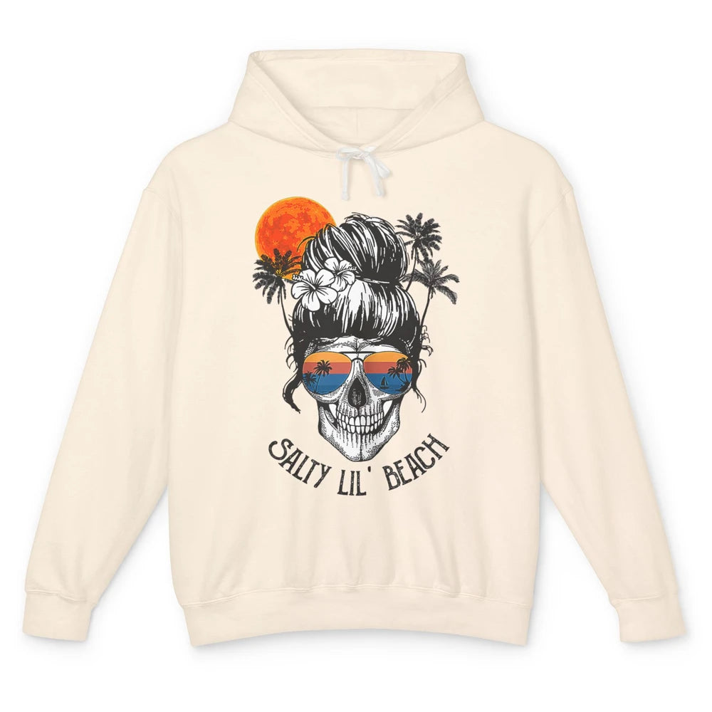 Funny Salty Little Beach Messy Hair Bun Skull Summer Holiday Unisex Lightweight Hoodie