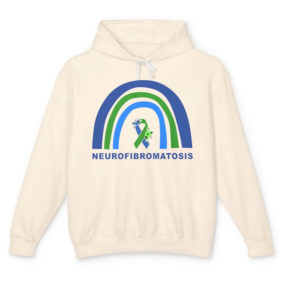 Neurofibromatosis Awareness Floral Green Blue Ribbon Rainbow Unisex Lightweight Hoodie