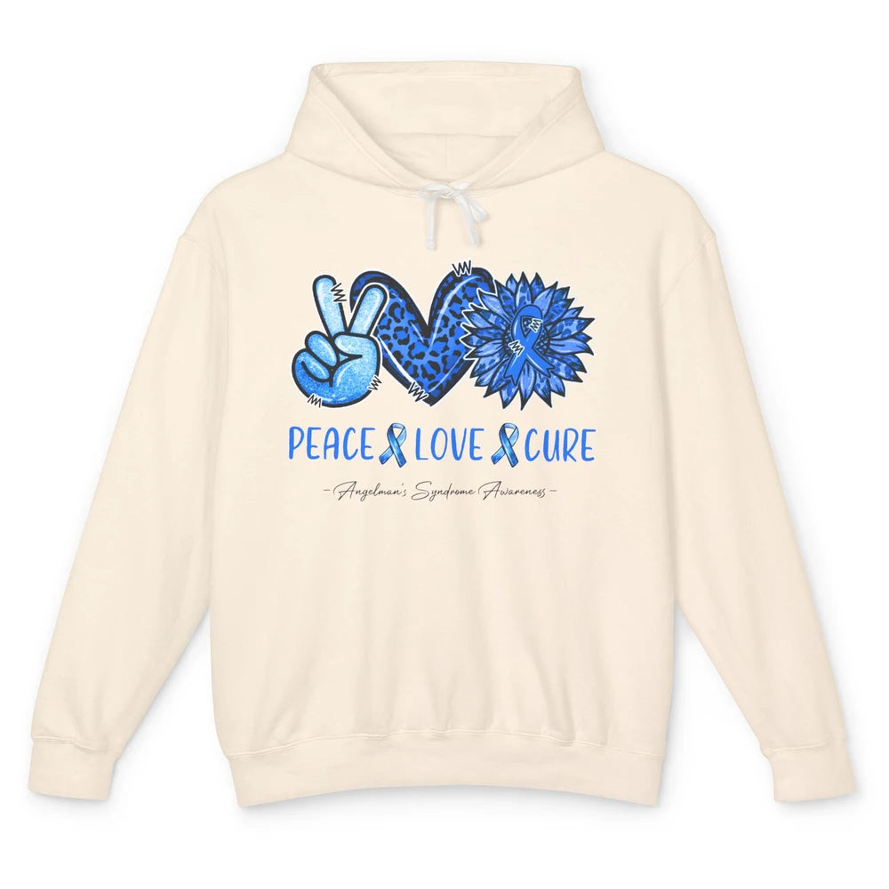 Angelman's Syndrome Blue Ribbon Peace Love Cure Sunflower Unisex Lightweight Hoodie