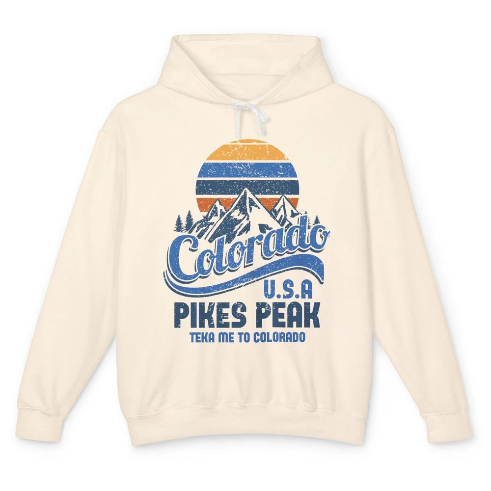 Retro Colorado Mountain Pikes Peak Sunset Outdoor Hiking Unisex Lightweight Hoodie