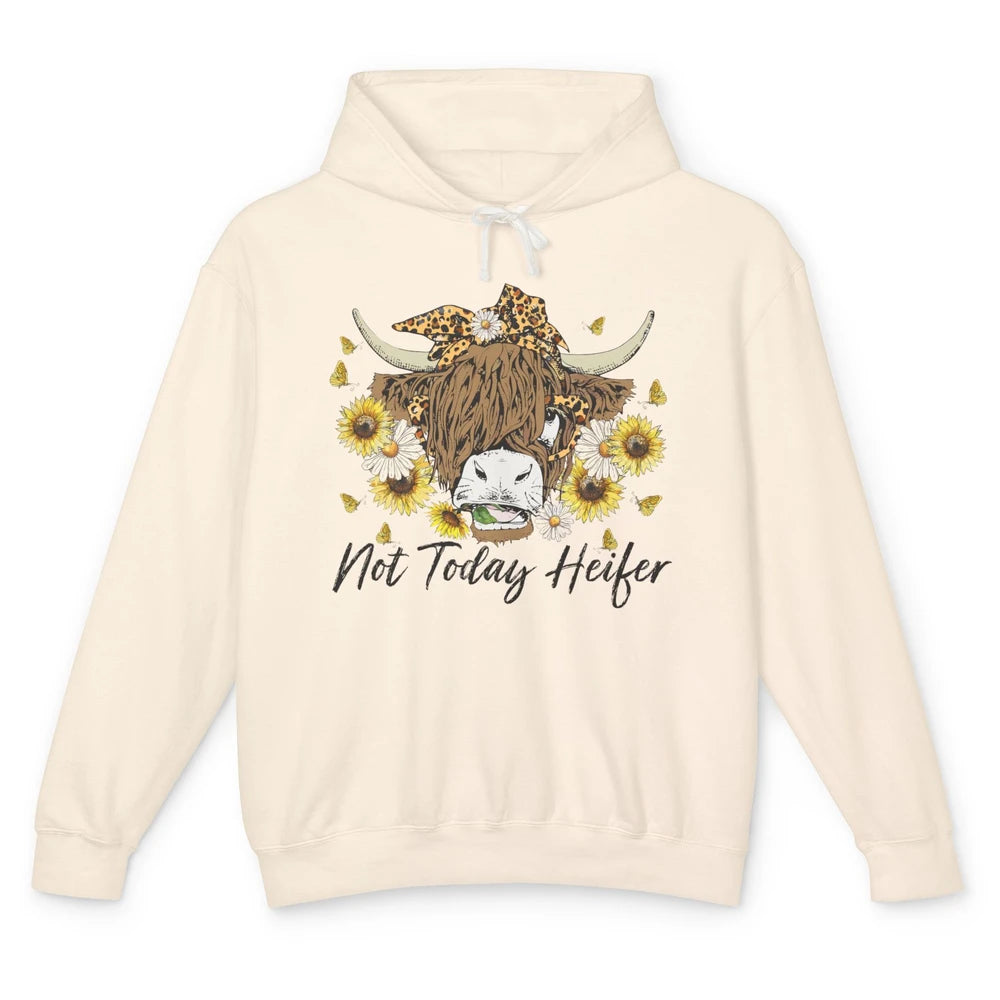 Leopard Highland Cow Bandana Not Today Heifer Western Farmer Unisex Lightweight Hoodie