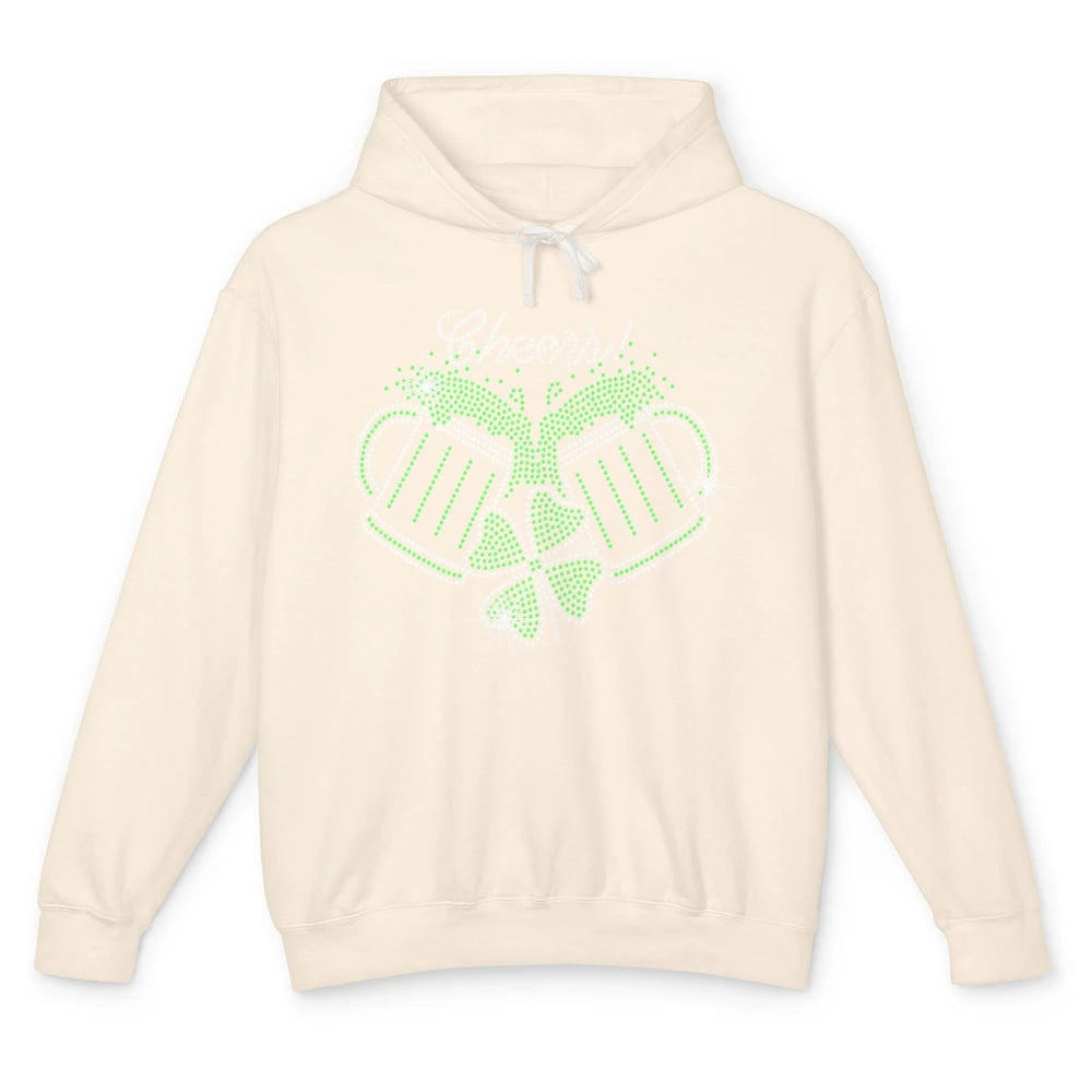 Cheers St Patrick's Day Drink Beer Bling Rhinestone Shamrock Unisex Lightweight Hoodie