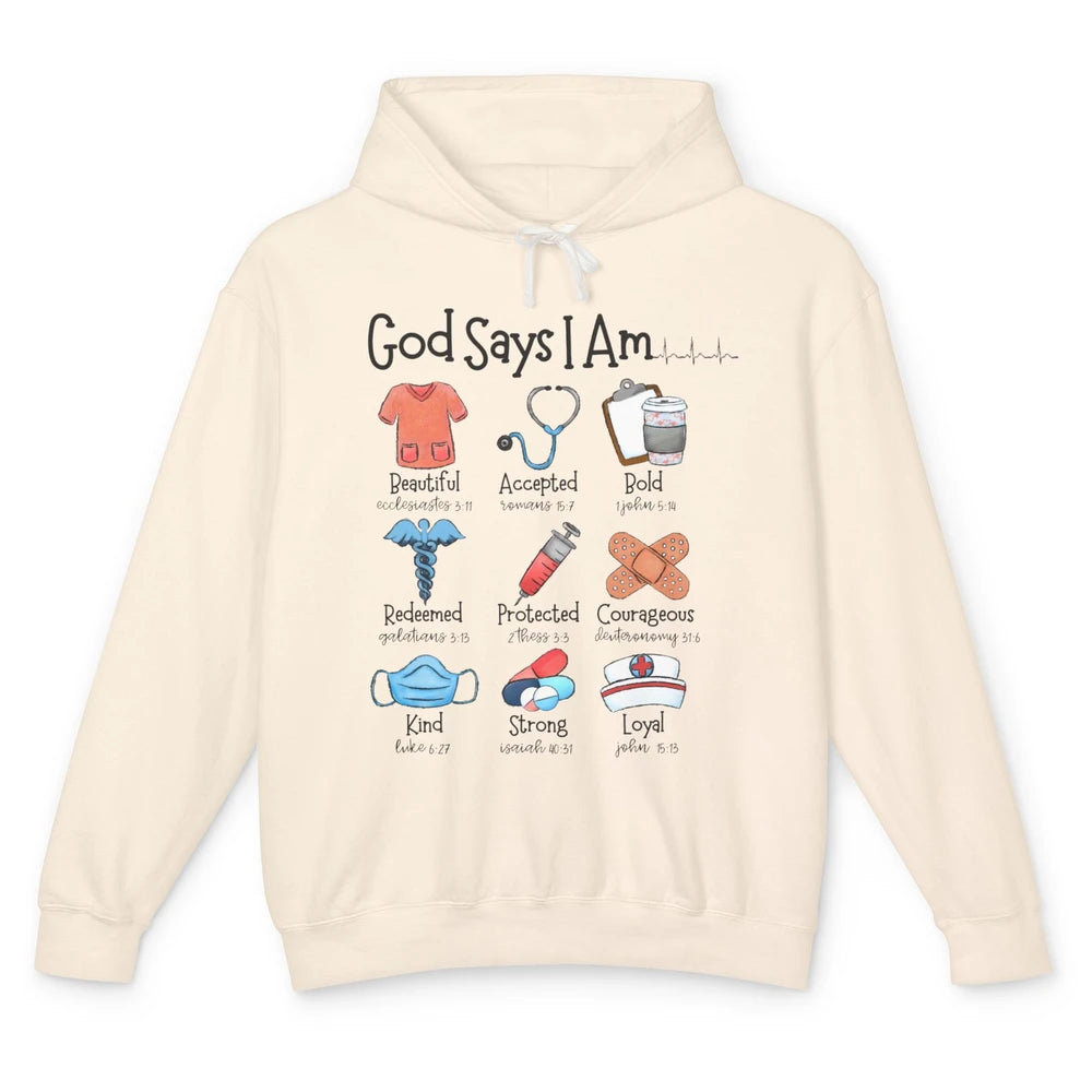 Nurse Christian God Says I Am Bible Verse Religious Western Unisex Lightweight Hoodie