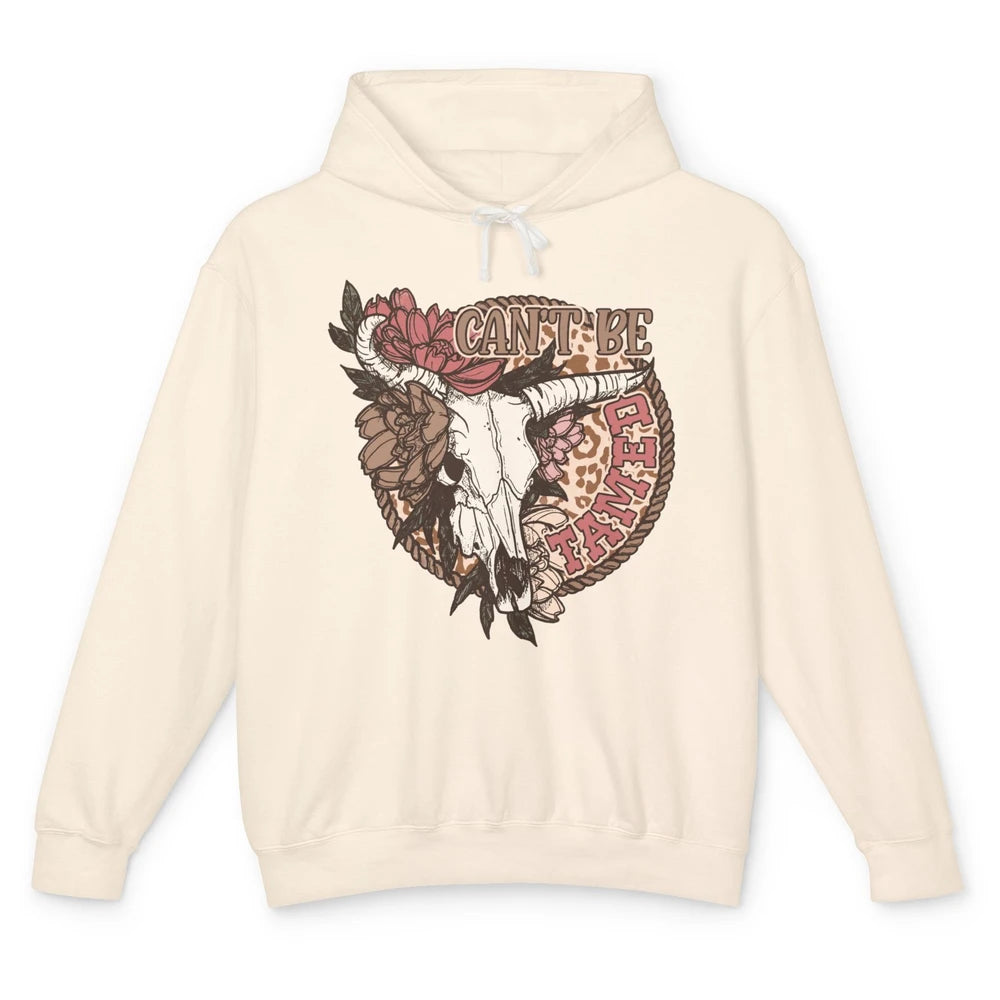 Floral Boho Bull Skull Can't Be Tamed Desert Western Country Unisex Lightweight Hoodie