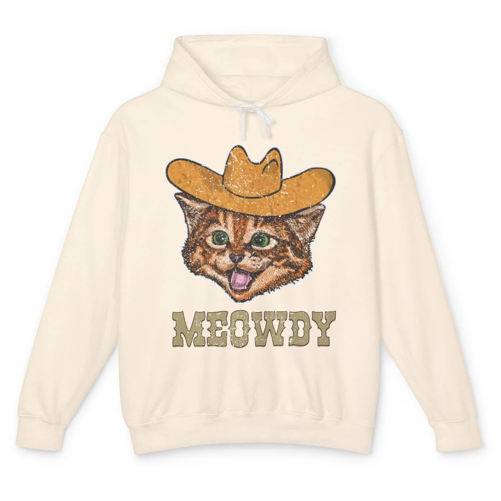 Funny Retro Cat Cowboy Meowdy Western Country Cat Lovers Unisex Lightweight Hoodie