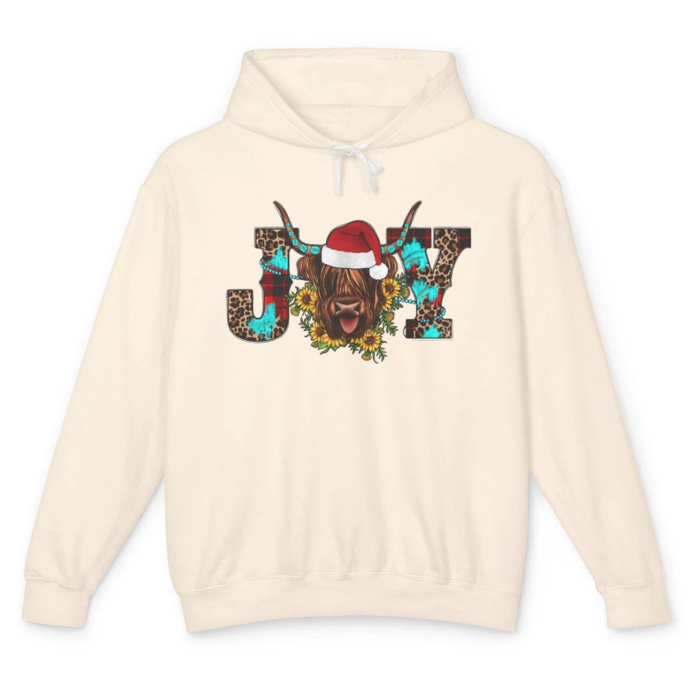 Highland Cow Christmas Joy Heifer Western Country Cowboy Unisex Lightweight Hoodie