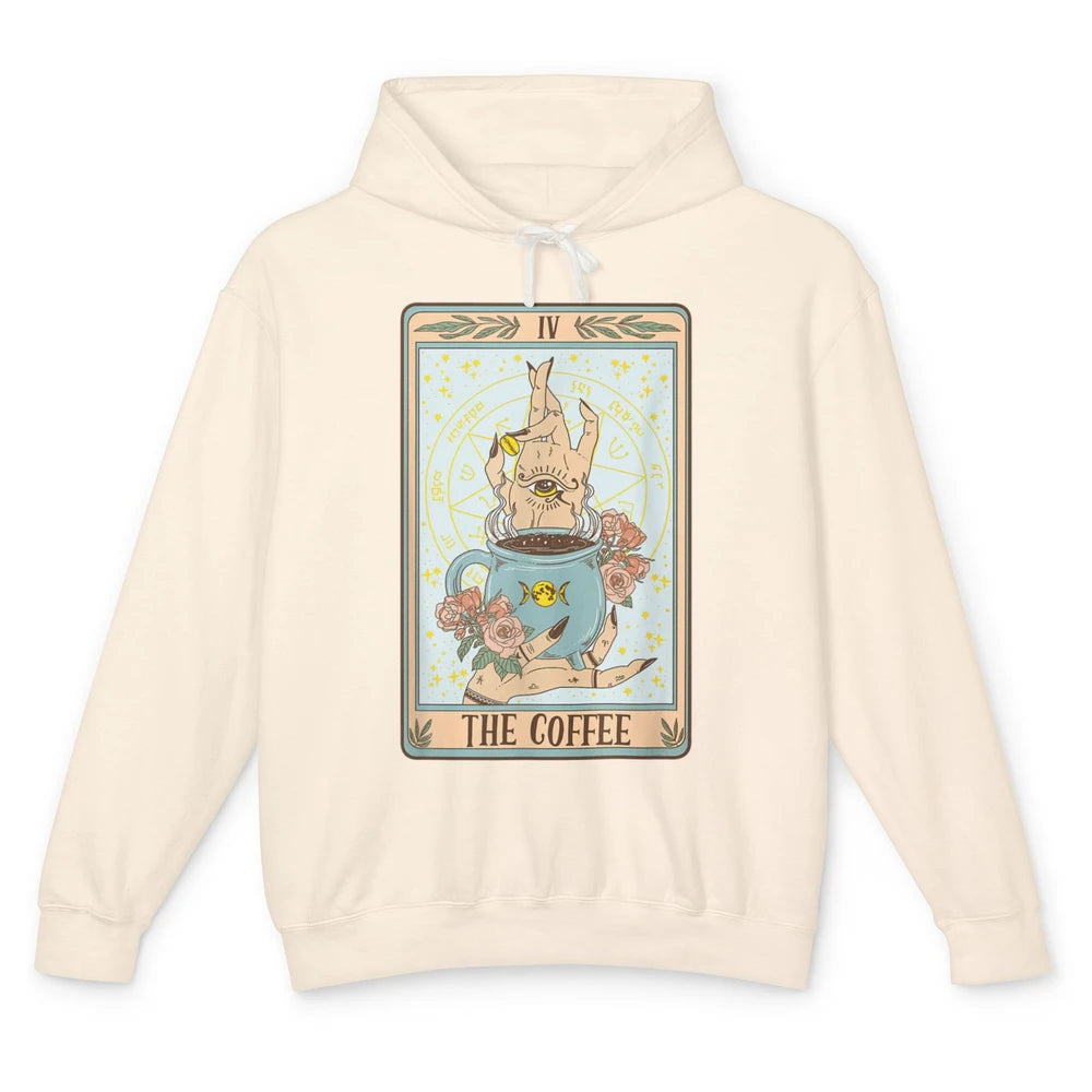 The Coffee Witch Eye Latte Tarot Card Mystical Halloween Unisex Lightweight Hoodie