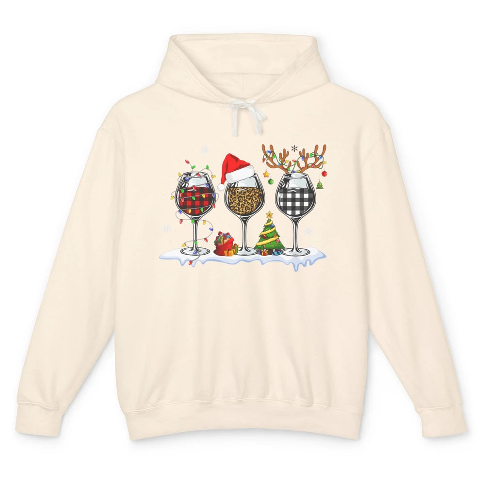 Merry Christmas Funny Red Wine Glass Santa Hat Reindeer Xmas Unisex Lightweight Hoodie