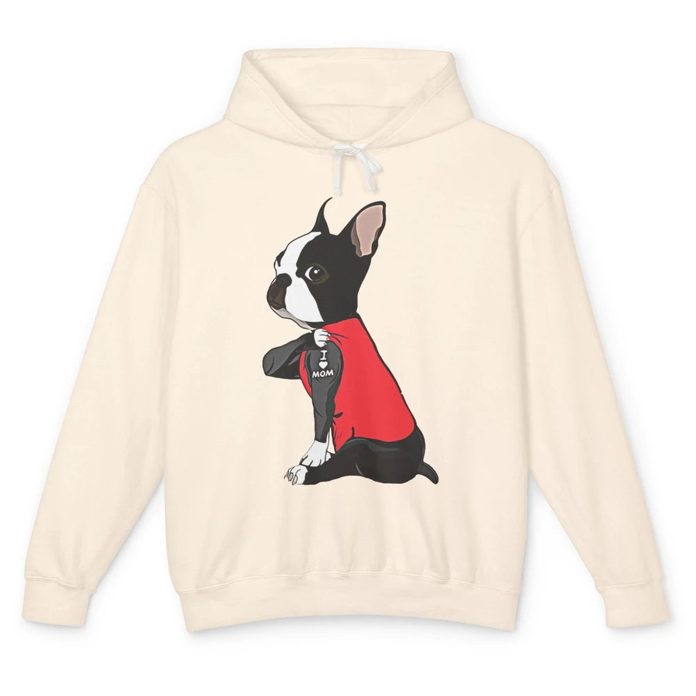 Boston Terrier I Heart Mom Dog Mother Boston Terrier Dog Mom Unisex Lightweight Hoodie