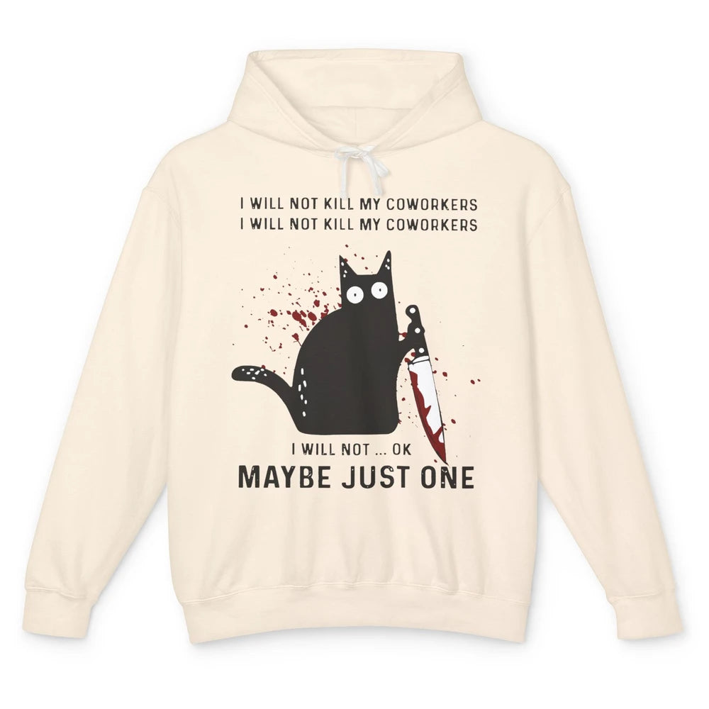 I Will Not Kill My Coworkers Murderous Black Cat With Knife Unisex Lightweight Hoodie