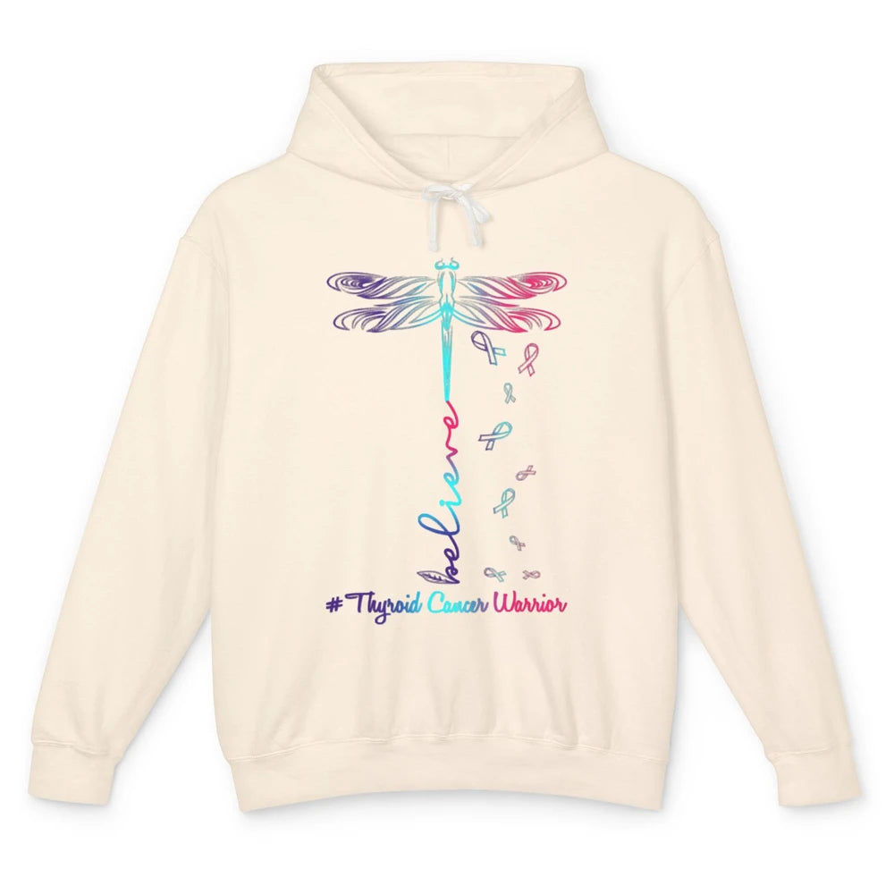 Thyroid Cancer Awareness Purple Pink Teal Ribbon Dragonfly Unisex Lightweight Hoodie