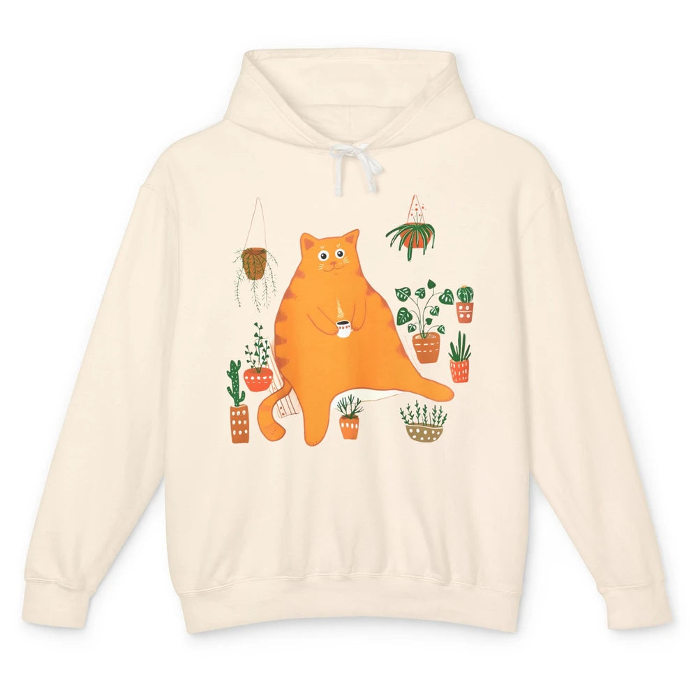 Funny Orange Cat Gardening Plants Sarcastic Kitten Gardener Unisex Lightweight Hoodie