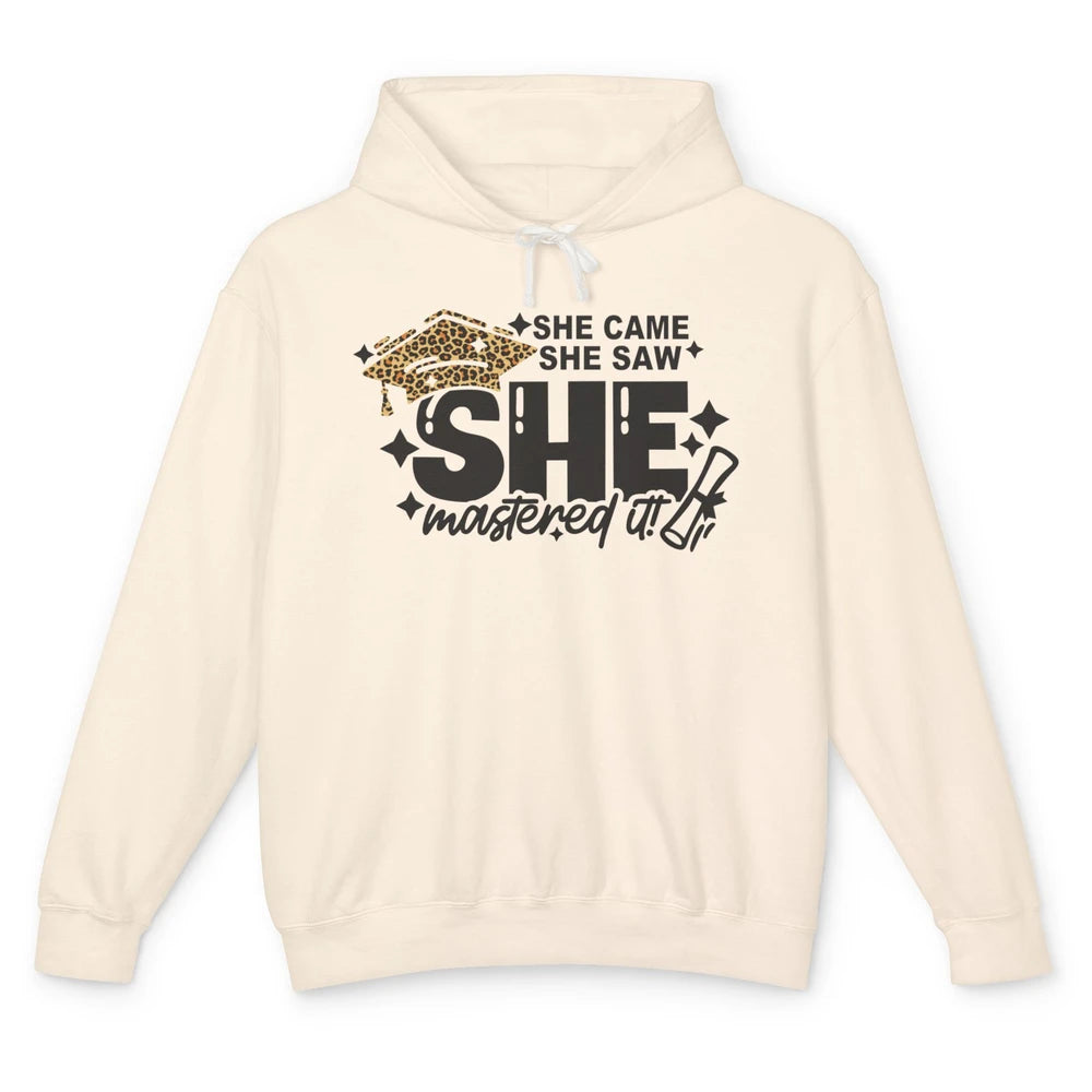 She Came She Saw She Mastered It Senior Graduation Leopard Unisex Lightweight Hoodie