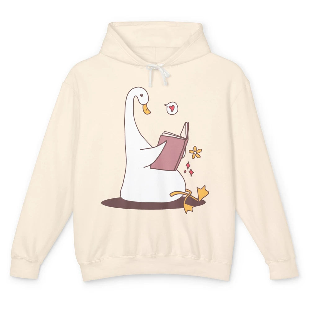 Funny Silly Goose Book Reading Goose Book Lovers Bookish Unisex Lightweight Hoodie