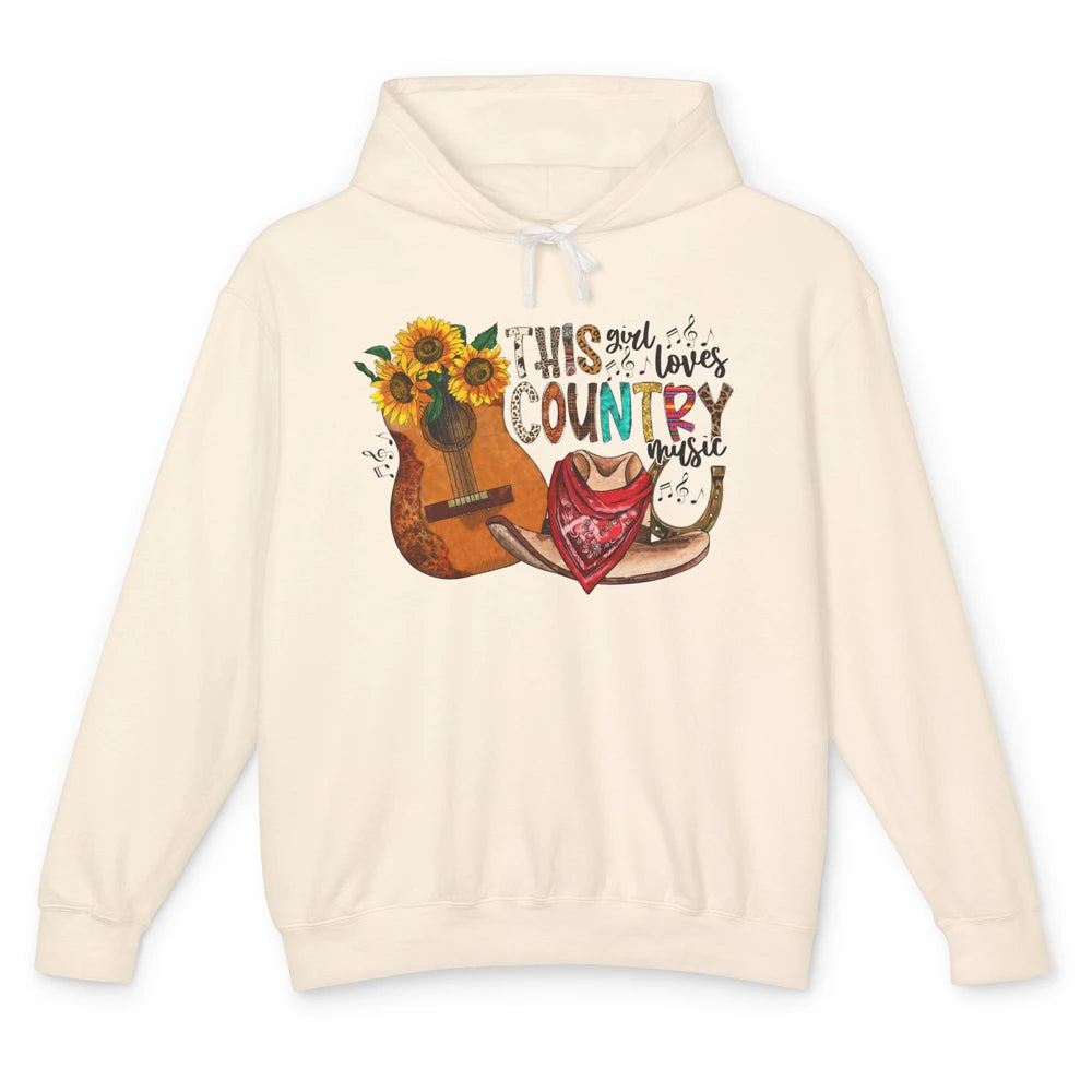 Sunflower Cowgirl Horseshoe This Girl Loves Country Music Unisex Lightweight Hoodie