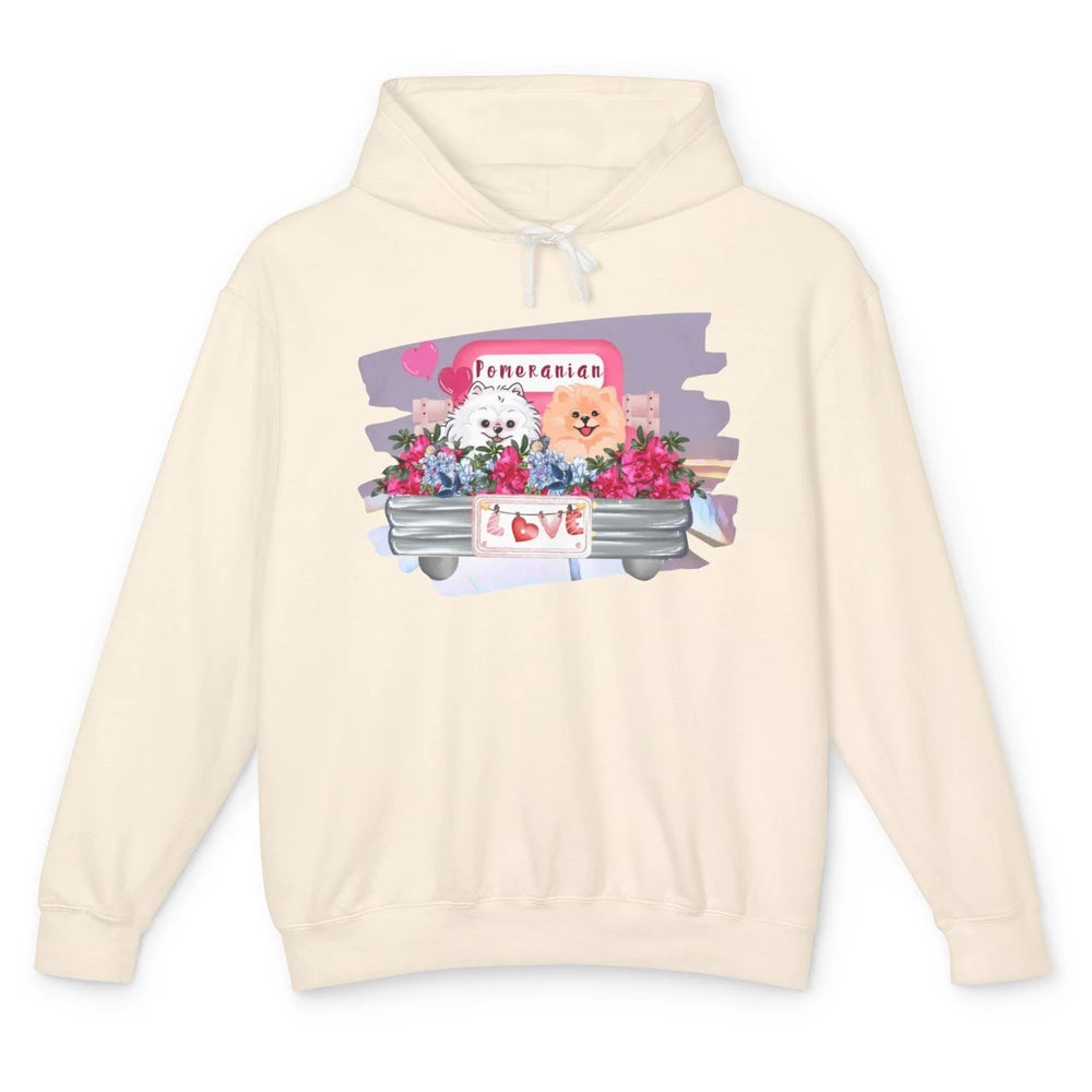 Floral Pomeranian Truck Love Cute Pomeranian Mothers Day Unisex Lightweight Hoodie